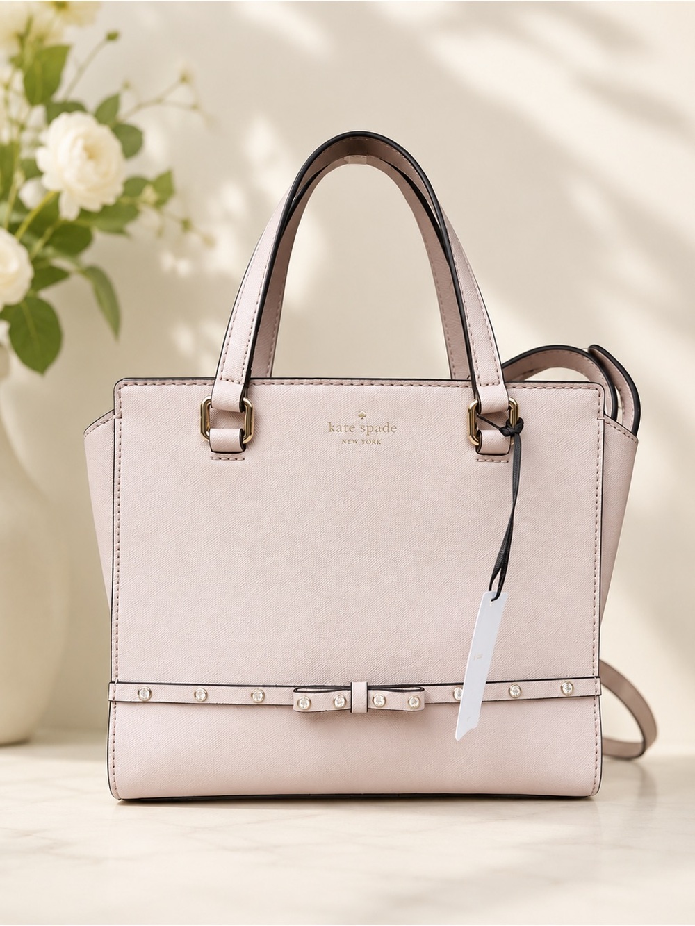 kate spade Blush Pink Structured Saffiano Satchel with Bow Detail NWT